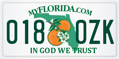 FL license plate 0180ZK