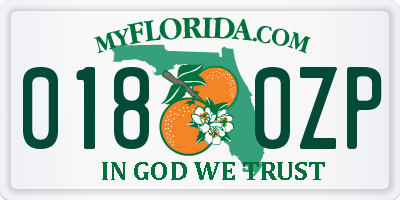 FL license plate 0180ZP