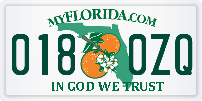 FL license plate 0180ZQ