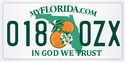 FL license plate 0180ZX