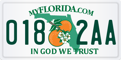 FL license plate 0182AA