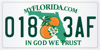 FL license plate 0183AF