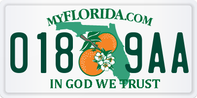 FL license plate 0189AA