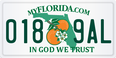 FL license plate 0189AL