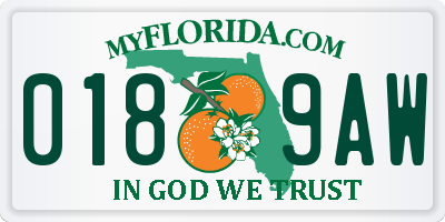 FL license plate 0189AW