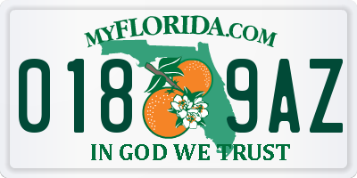 FL license plate 0189AZ