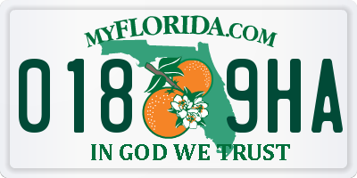 FL license plate 0189HA