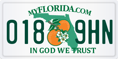 FL license plate 0189HN