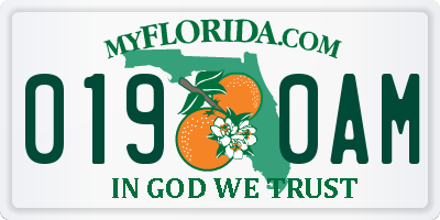 FL license plate 0190AM