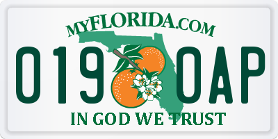 FL license plate 0190AP