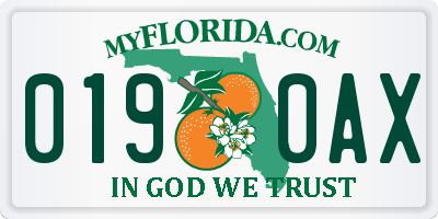 FL license plate 0190AX