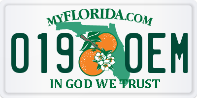 FL license plate 0190EM