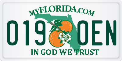 FL license plate 0190EN