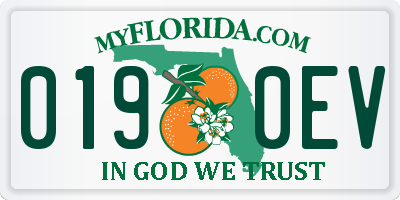 FL license plate 0190EV