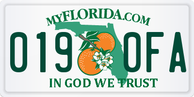FL license plate 0190FA