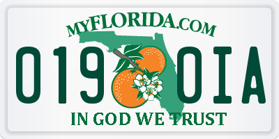 FL license plate 0190IA