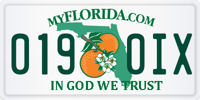 FL license plate 0190IX