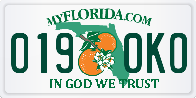 FL license plate 0190KO