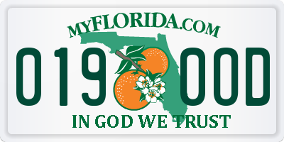 FL license plate 0190OD