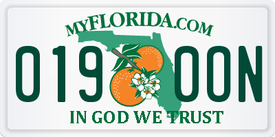 FL license plate 0190ON