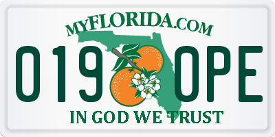 FL license plate 0190PE
