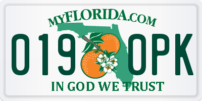 FL license plate 0190PK