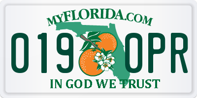 FL license plate 0190PR