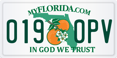 FL license plate 0190PV
