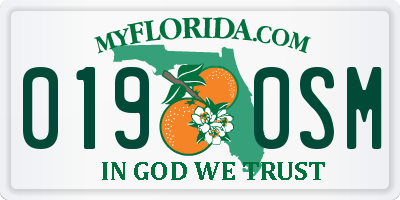 FL license plate 0190SM