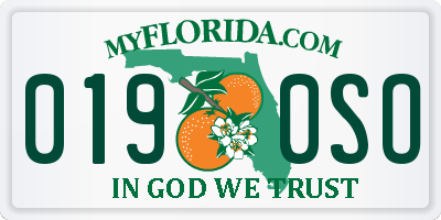 FL license plate 0190SO