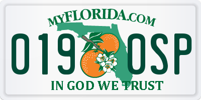FL license plate 0190SP
