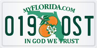 FL license plate 0190ST