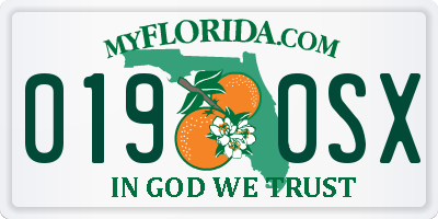 FL license plate 0190SX