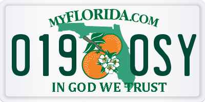 FL license plate 0190SY