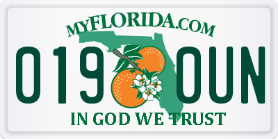 FL license plate 0190UN