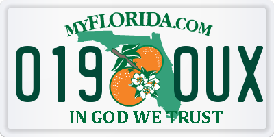 FL license plate 0190UX