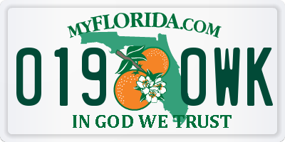 FL license plate 0190WK