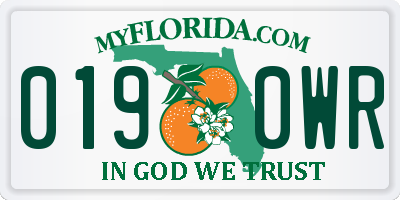 FL license plate 0190WR