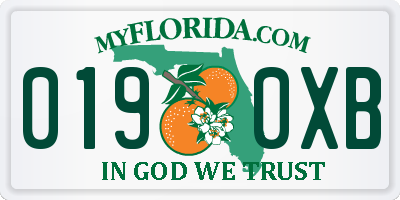 FL license plate 0190XB
