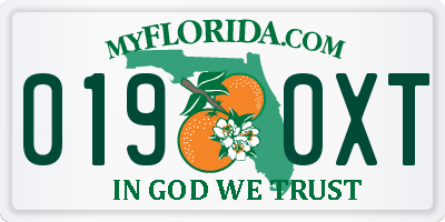 FL license plate 0190XT