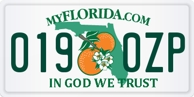 FL license plate 0190ZP