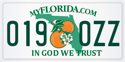 FL license plate 0190ZZ