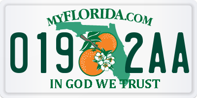 FL license plate 0192AA