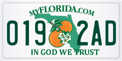 FL license plate 0192AD