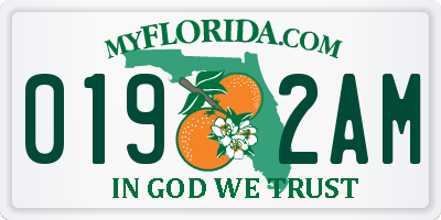 FL license plate 0192AM