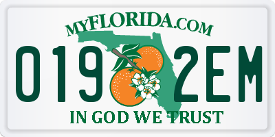 FL license plate 0192EM