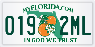 FL license plate 0192ML
