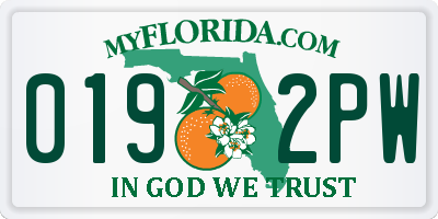 FL license plate 0192PW