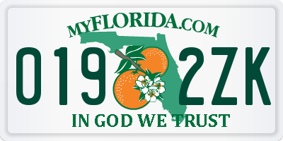 FL license plate 0192ZK