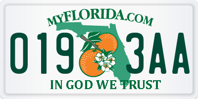 FL license plate 0193AA